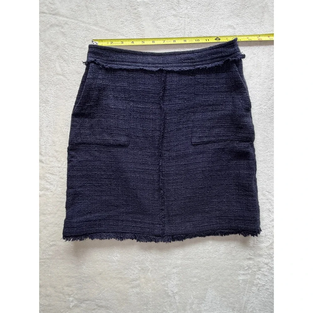 Banana Republic Navy Blue Fringe Tweed Mini Skirt Womens 2 Excellent